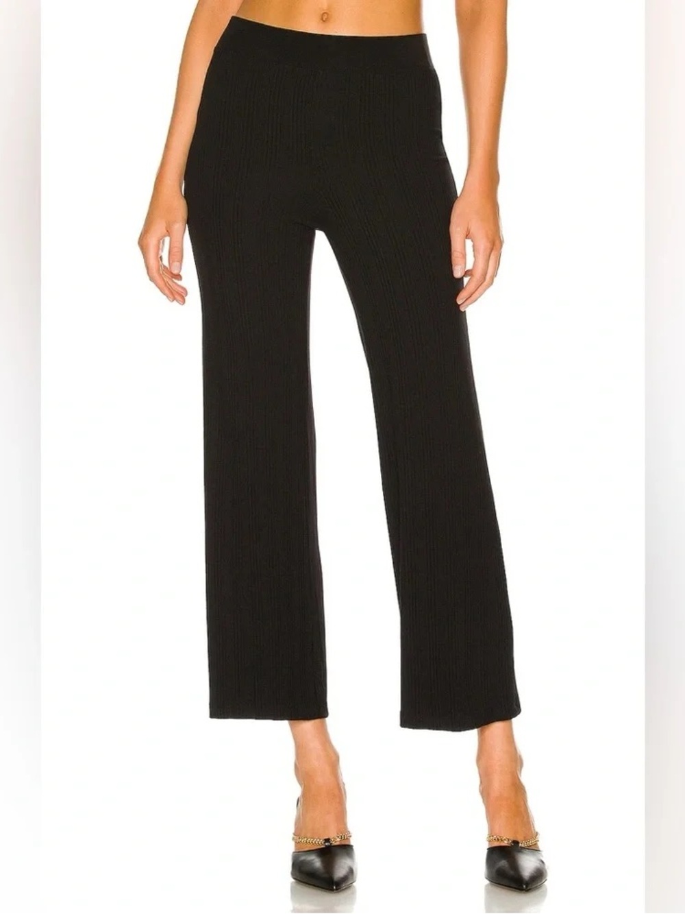 JONATHAN SIMKHAI STANDARD Celia Everyday Rib Cropped Wide Leg Pant Black Size XS